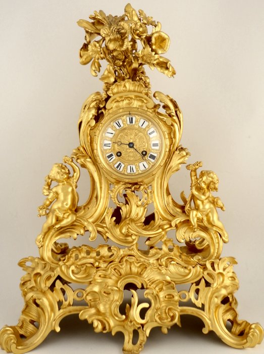 Large Decorative Antique French Ormolu Rococo Clock Garniture Ian