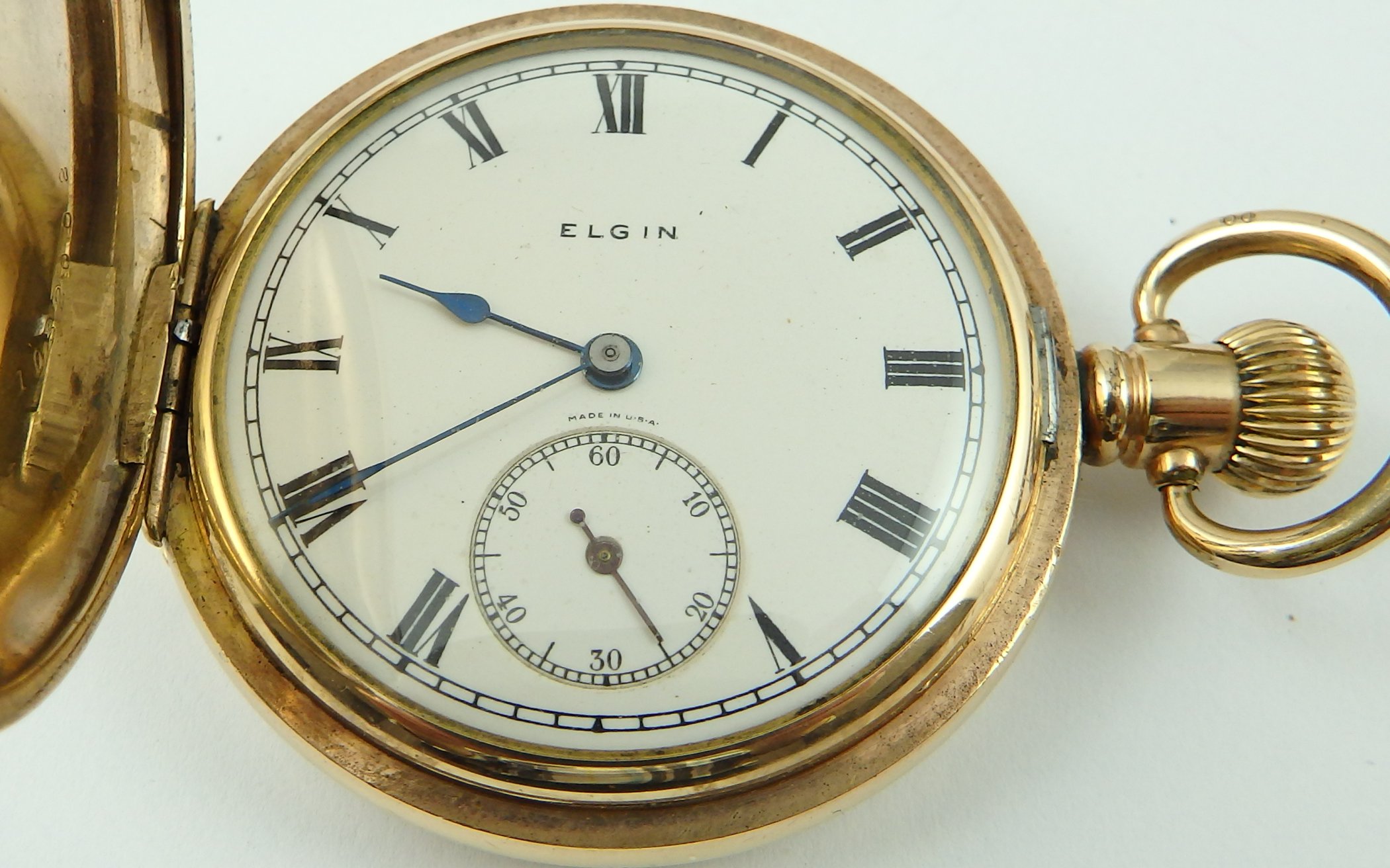 Elgin USA Antique Rolled Gold keyless hunter pocket watch In Good