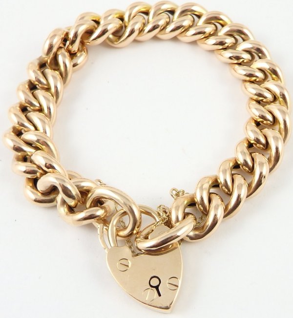 Antique solid 9ct rose gold chunky chain link bracelet Weighs 31 grams