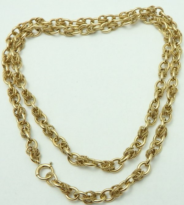 Fancy 24 inch long 9 carat yellow gold decorative chain necklace Weighs ...