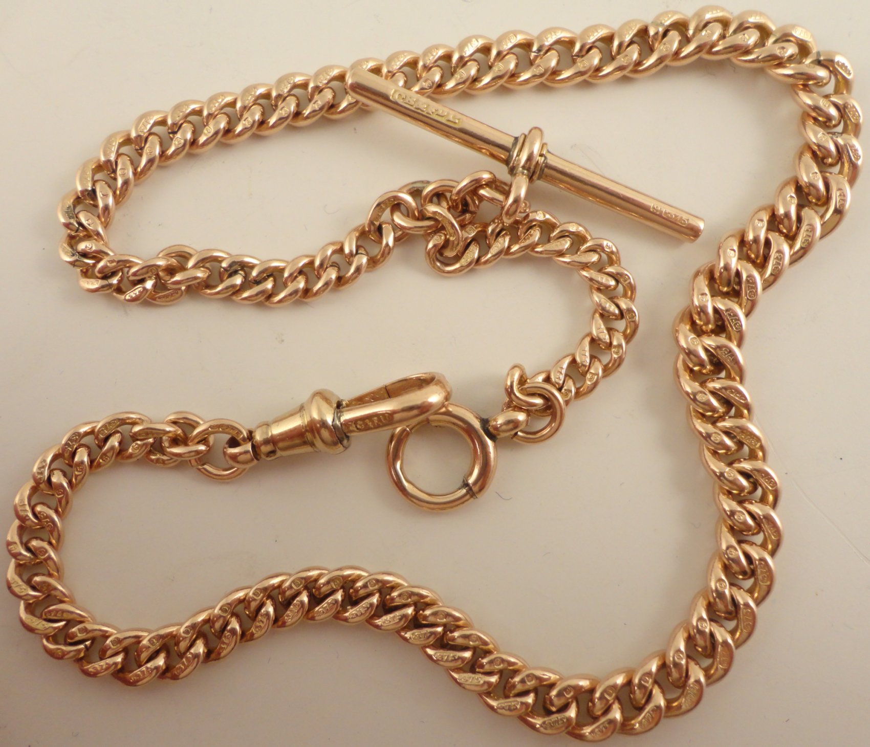 9ct Rose gold albert watch guard chain Weighs 27.4 grams 13.5 inches long | Ian Burton Antique ...