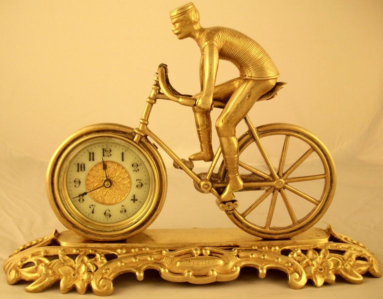Antique novelty brass bicycle clock Ian Burton Antique Clocks