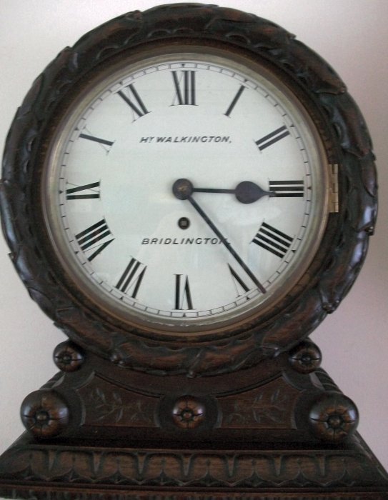 Antique carved fusee wall clock. Hy. Walkington, Bridlington. C.1880