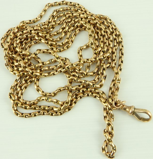 Antique Victorian 60 inch long full length 9ct gold watch guard chain ...